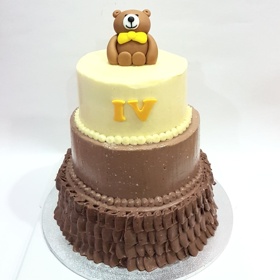 3-tier customised red velvet nutella cake with bear on top