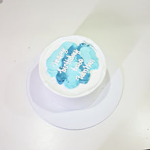 Load image into Gallery viewer, white cake topped with abstract blue painting and happy birthday wordings.