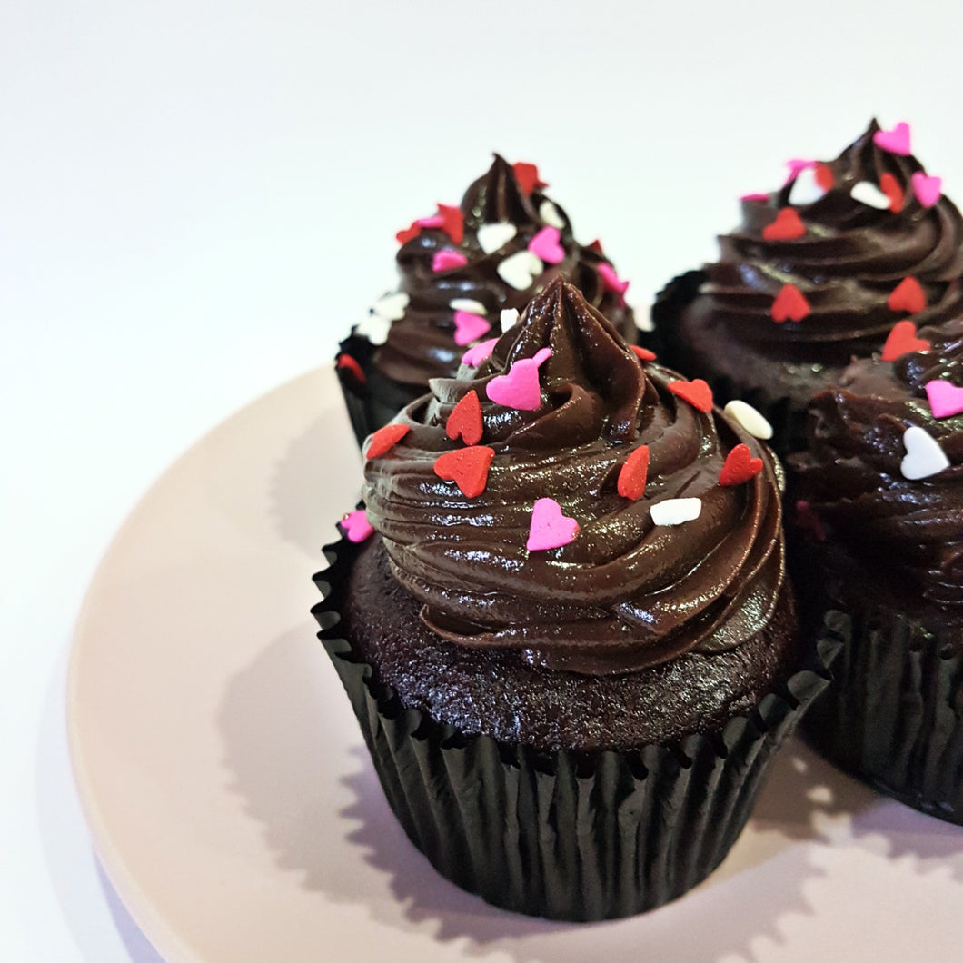 Dark Chocolate Cupcakes with Heart Sprinkles